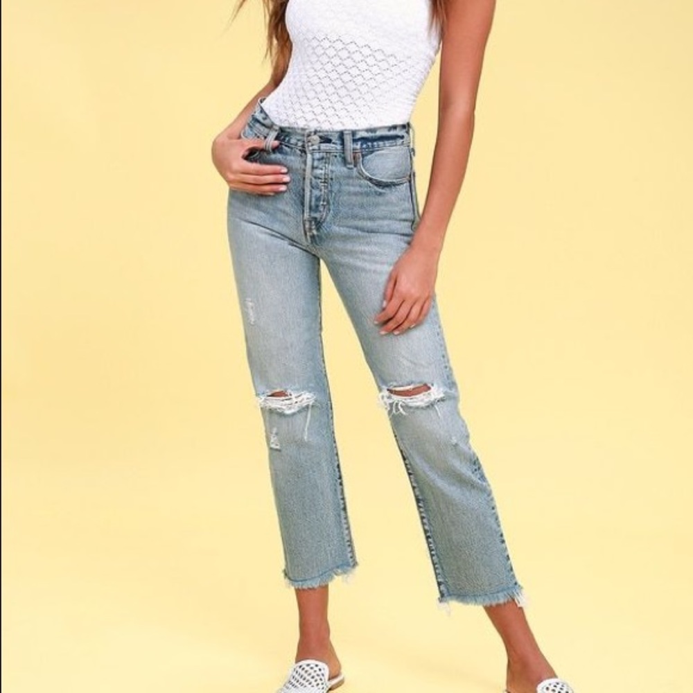 Levi's wedgie straight frayed denim  jeans